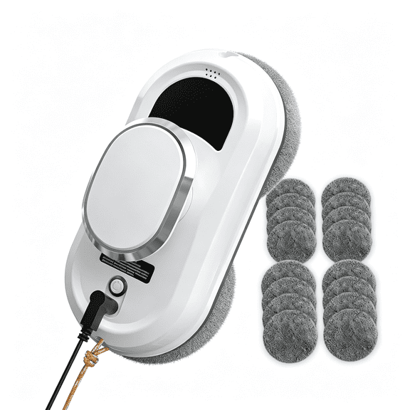 CURYMAY Automatic Window Cleaning Robot, Smart Robot Window Cleaner Inside/Outside, 3000Pa Suction, Intelligent Path Planning, Remote Control for High Glass, Shower, Mirror with 10 Rags(White)
