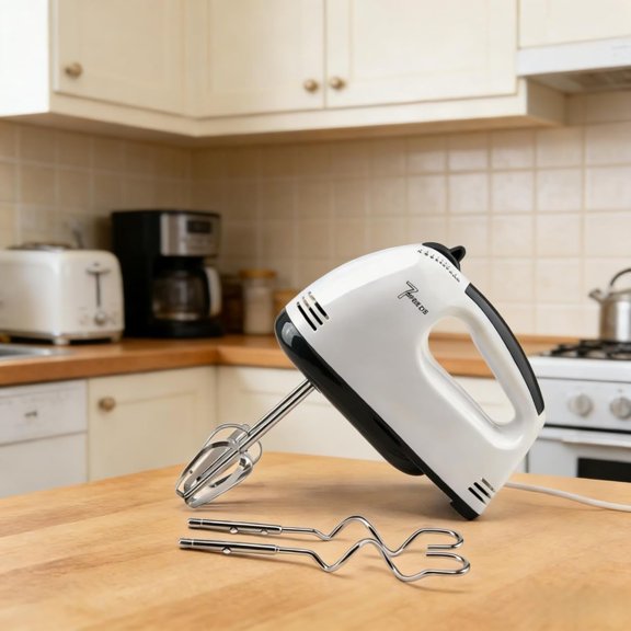 CURYMAY Compact Electric Hand Mixer 7 Speed Automatic Whisk with Stainless Steel Beaters for Cake Batter Cream and Baking Prep Automatic Stirrer for Cooking White