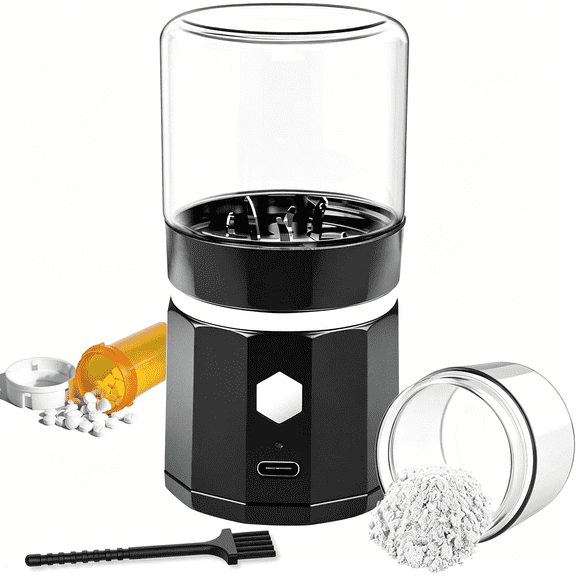 CURYMAY Cordless Electric Pill Crusher,Pill Crusher Grinder Fine Powder,Grind and Pulverize Multiple Pills&Vitamins Extremely Fine for Elderly,Suitable for Travel,Home,Workplace
