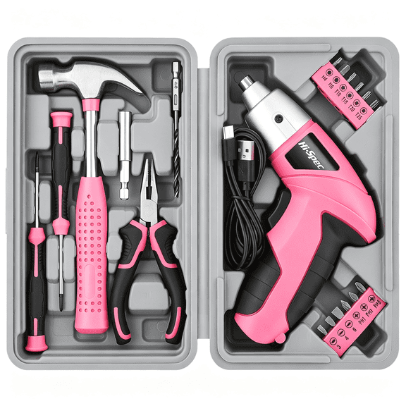 CURYMAY Cordless Electric Screwdriver,Power Screw Driver Set with Pink Compact Tool Kit for Small Repair and Maintenance- Ideal Housewarming Gift,Portable Electric Screwdriver Cordless 19 Piece