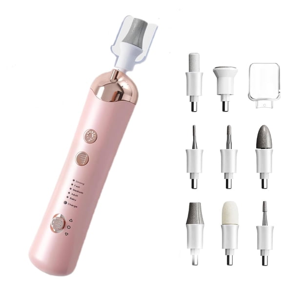 CURYMAY Cordless Nail Drill Electric File, with LED Light 8 in 1 Portable Nail Drill Machine Kit, Rechargeable Manicure Pedicure Tools Polish Set, Portable Nail Drill Pink