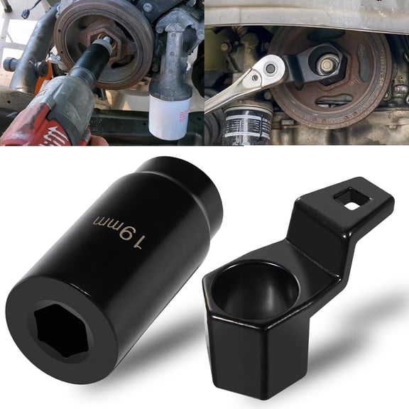 CURYMAY for Crank Pulley Tool 19Mm Harmonic Balancer Socket&50Mm Crankshaft Pulley Wrench Holder Removal Holding Spanner Kit for and Engines,Deep Counter-Weighted Socket Tools