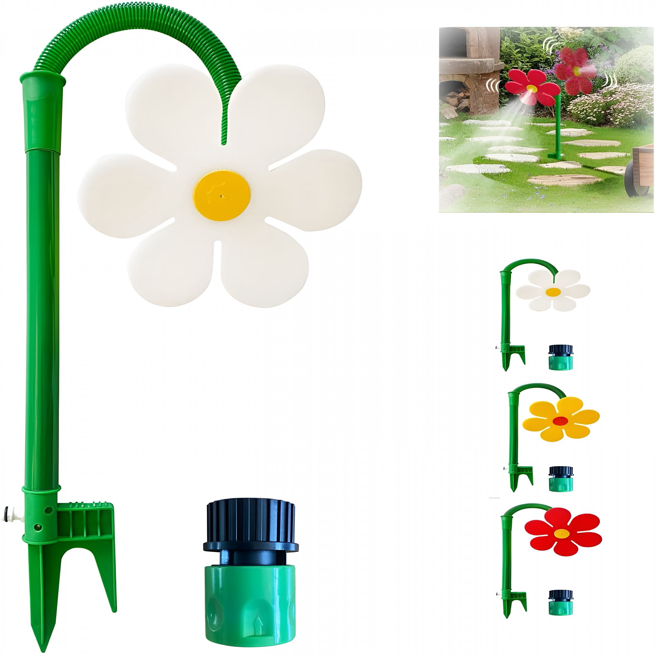 CURYMAY Dancing Flower Water Sprinkler, 360° Rotating Sunflower Lawn Sprinkler for Yard Watering, Dog and Kids Play (White)