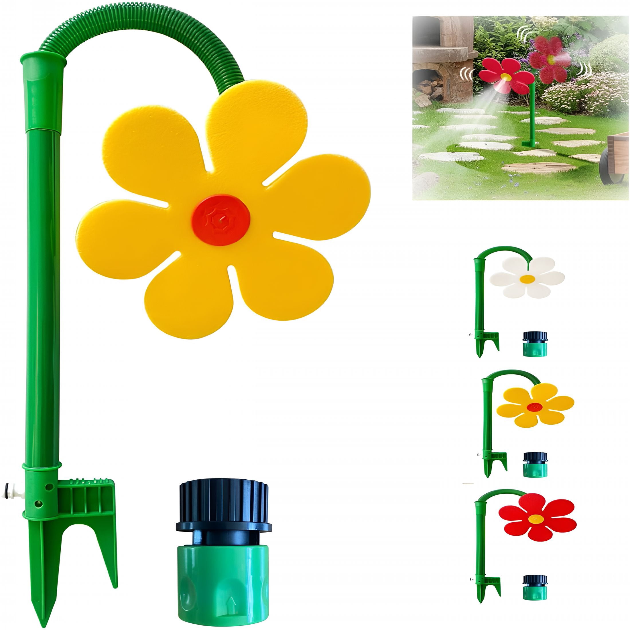 CURYMAY Dancing Flower Water Sprinkler, 360° Rotating Sunflower Lawn Sprinkler for Yard Watering, Dog and Kids Play (Yellow)