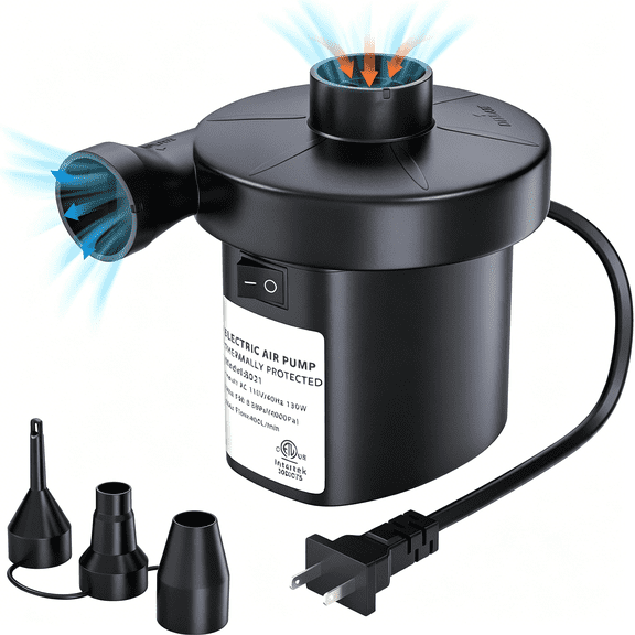 CURYMAY Electric Air Pump for Inflatables Air Mattress Pump with 3 Nozzles Inflator Deflator Quick Air Pump for Air Mattress Beds Pool Toys Raft Boat Swimming Rings Ac 110V 130W