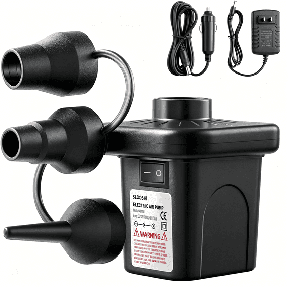 CURYMAY Electric Air Pump for Inflatables, Quick-Fill Inflator Deflator with 3 Nozzles, Portable Air Mattress Pump for Beds, Pool Floats, Swimming Rings,Outdoor Camping Inflatable, AC/DC Adaptors
