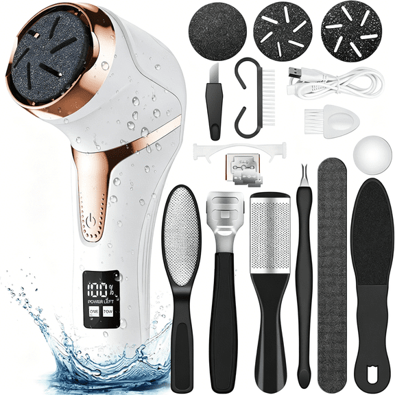 CURYMAY Electric Callus Remover for Feet(With Dander Vacuum Cleaner),Quartz,Rechargeable Foot Pedicure Tools Foot File,Professional Foot Care Kit Deadskin Remover with 3Heads&2Speed,Lcd Display