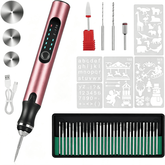 CURYMAY Electric Engraving Pen with 37 Bits,Usb Rechargeable Cordless Engraving Machine,Portable Diy Rotary Engraver for Jewelry Wood Glass Stone Carving(Rose Red)