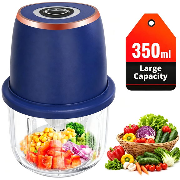 CURYMAY Electric Garlic Chopper 350Ml,Powerful Portable Mini Food Processor,1 Head 6 Blades,1200Mah Usb Rechargeable One-Touch Mincer for Garlic,Onion&Herbs,Auto Shut-Off,Noise-Reducing Base(Blue)