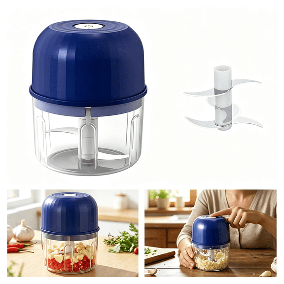 CURYMAY Electric Garlic Chopper,Mini Cordless Food Chopper(Blue)| 6 Stainless Steel Blades. Usb Rechargeable Cordless. 400Ml Cup. Cuts Garlic,Onion,Ginger,Chili,Nuts,Meat.