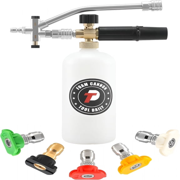 CURYMAY Foam Cannon with Dual Connector Accessory,1/4 Inch Quick Connector,5 Pressure Washer Nozzle Tips,1 Liter