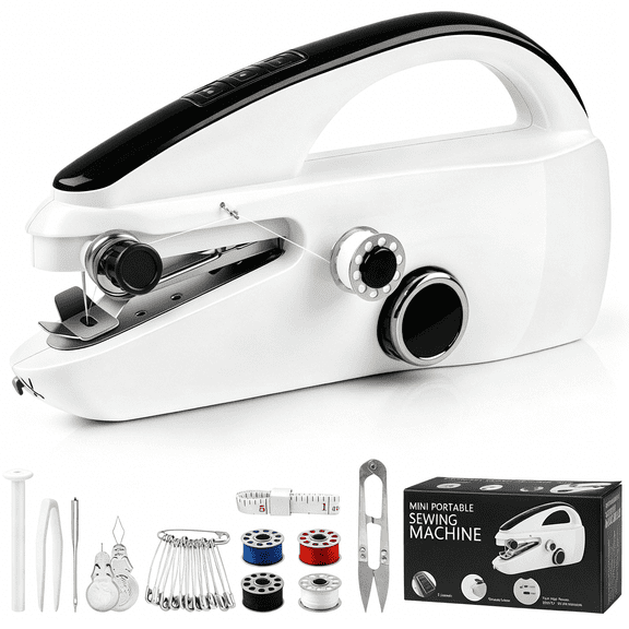 CURYMAY Handheld Sewing Machine, Dual Speed Hand Held Sewing Machine, Sewing Mini Portable Machine for Beginners, Adults, DIY, Home, Travel - White