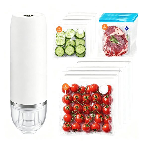 CURYMAY Handheld Vacuum Sealer with 15 Bags,Portable Mini Vacuum Sealer for Clothes&Food Storage,Compact Electric Pump for Travel
