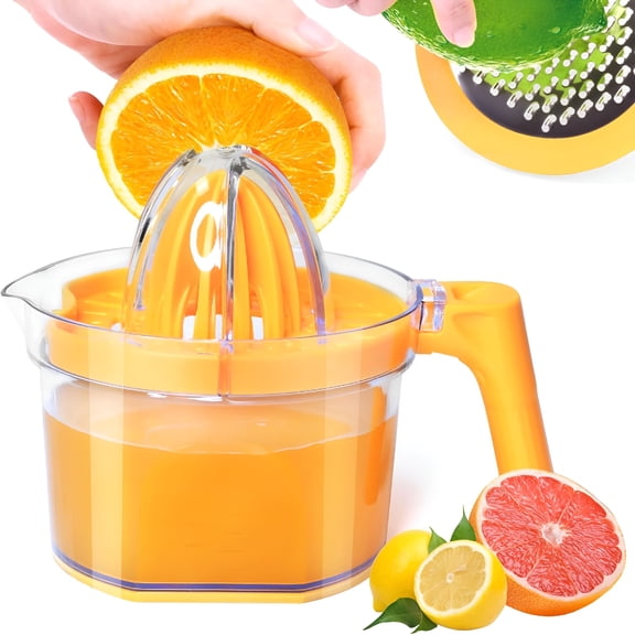 CURYMAY Lemon Squeezer 4-In-1 Lemon Hand Juicer-Manual Orange Juicer Multifunctional Lemons Lime Squeezer,Citrus Juicers Press Fruit with Detachable Comfortable Handle,16.9Oz Capacity (Orange)