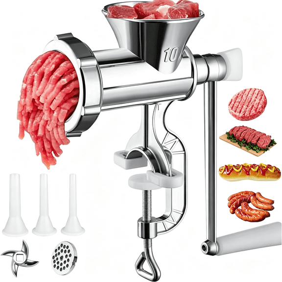 CURYMAY Meat Grinders Manual Mincer-Manual Meat Grinder for Home Use Sausage Maker&Burger Patty Stuffer with Table Clamp,Hand Operated Kitchen Tool for Homemade Pork,Beef,And Sausage-Easy to Clean