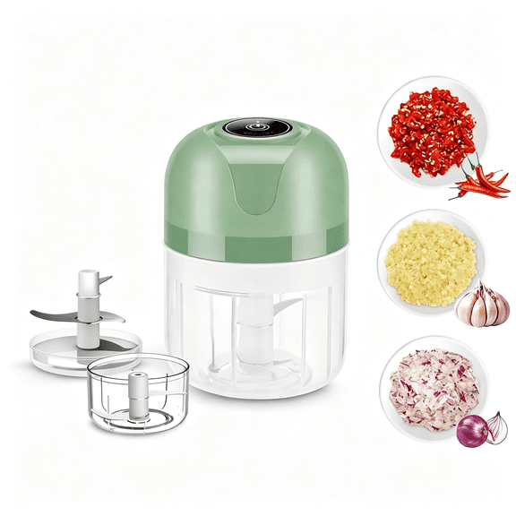 CURYMAY Mini Electric Garlic Chopper,Dual-Cup Electric Mini Garlic Chopper,Portable Wireless Food Processor for Vegetables,Onion,Ginger,Chili,Meat-Rechargeable,Splash-ProofLight Green