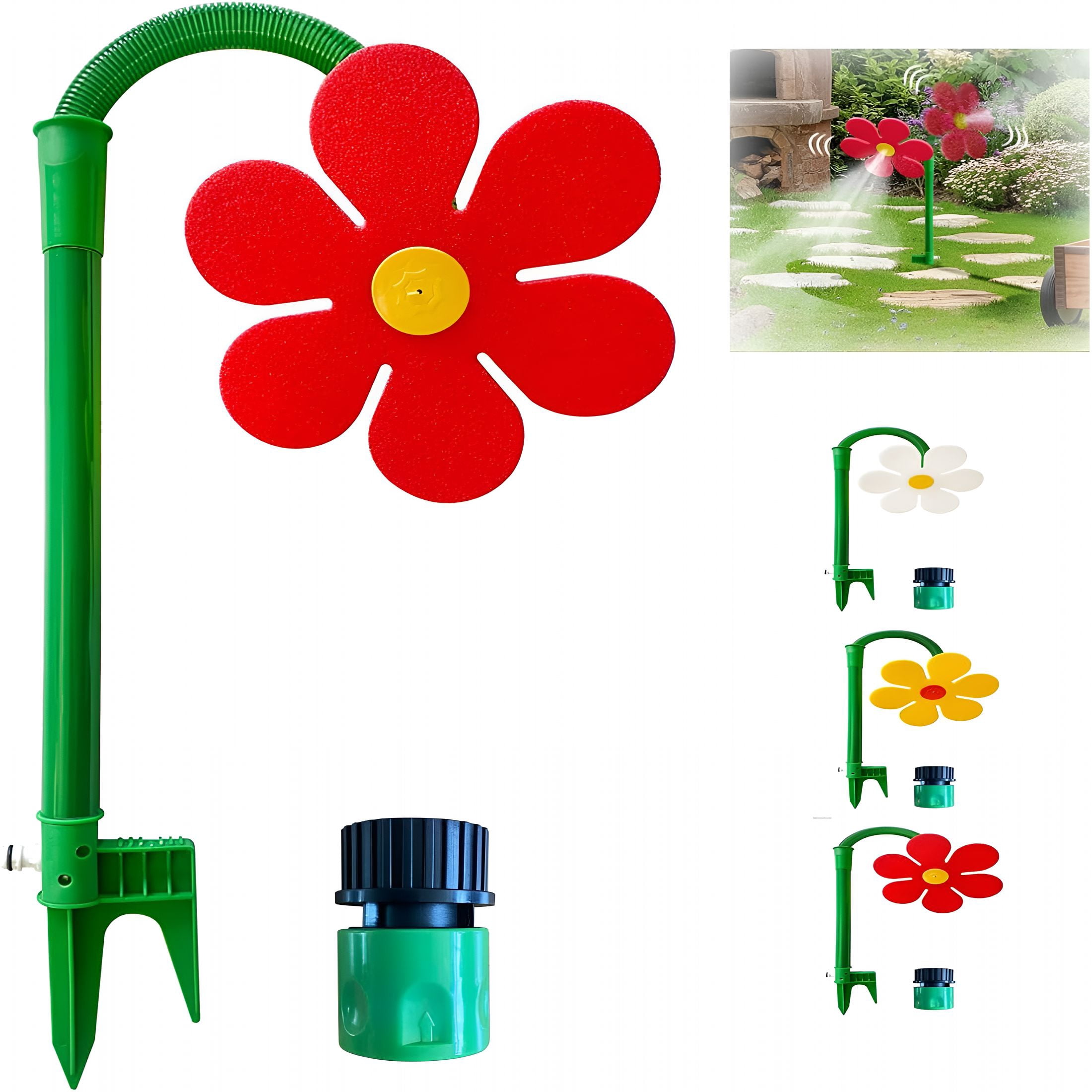 CURYMAY Multi-Functional Dancing Flower Water Sprinkler, 360° Rotating Sunflower Lawn Sprinkler for Yard Watering, Dog and Kids Play (Red)