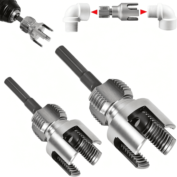 CURYMAY Pipe Threading Tool Kit with Internal & External Threader,1/2"+ 3/4" Pipe Sizes,Pipe Thread Cutting Tool,Electric Drill Compatible PVC Pipe Threader Kit,Pipe Sizes Rethreading Tool