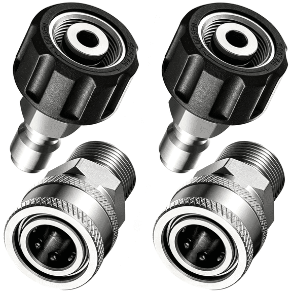 CURYMAY Pressure Washer Adapter Set,4 Pack Stainless Steel Quick Connect Disconnect Kits,M22 14Mm Swivel to 3/8" Quick Connect,Leak Proof Pressure Washer Quick Connect Kit