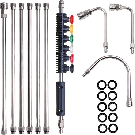 CURYMAY Pressure Washer Extension Wand,10 Pack Power Washer Lance with 6 Atomization Nozzle Tips,1 Gutter Cleaner Attachment Curved Rod,1/4"Quick Connect,4000 Psi