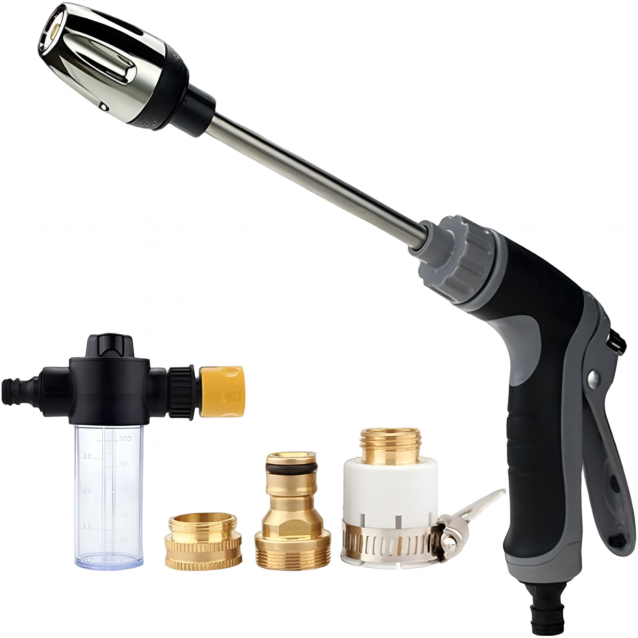 CURYMAY Pressure Washer, Pressure Washer Nozzle, 15x More Powerful Than Hoses, Universal Compatibility, 360° Rotating for Three Spray Modes, Effortless Dirt Removal (Water Gun+Foam Pot+3 Connector)