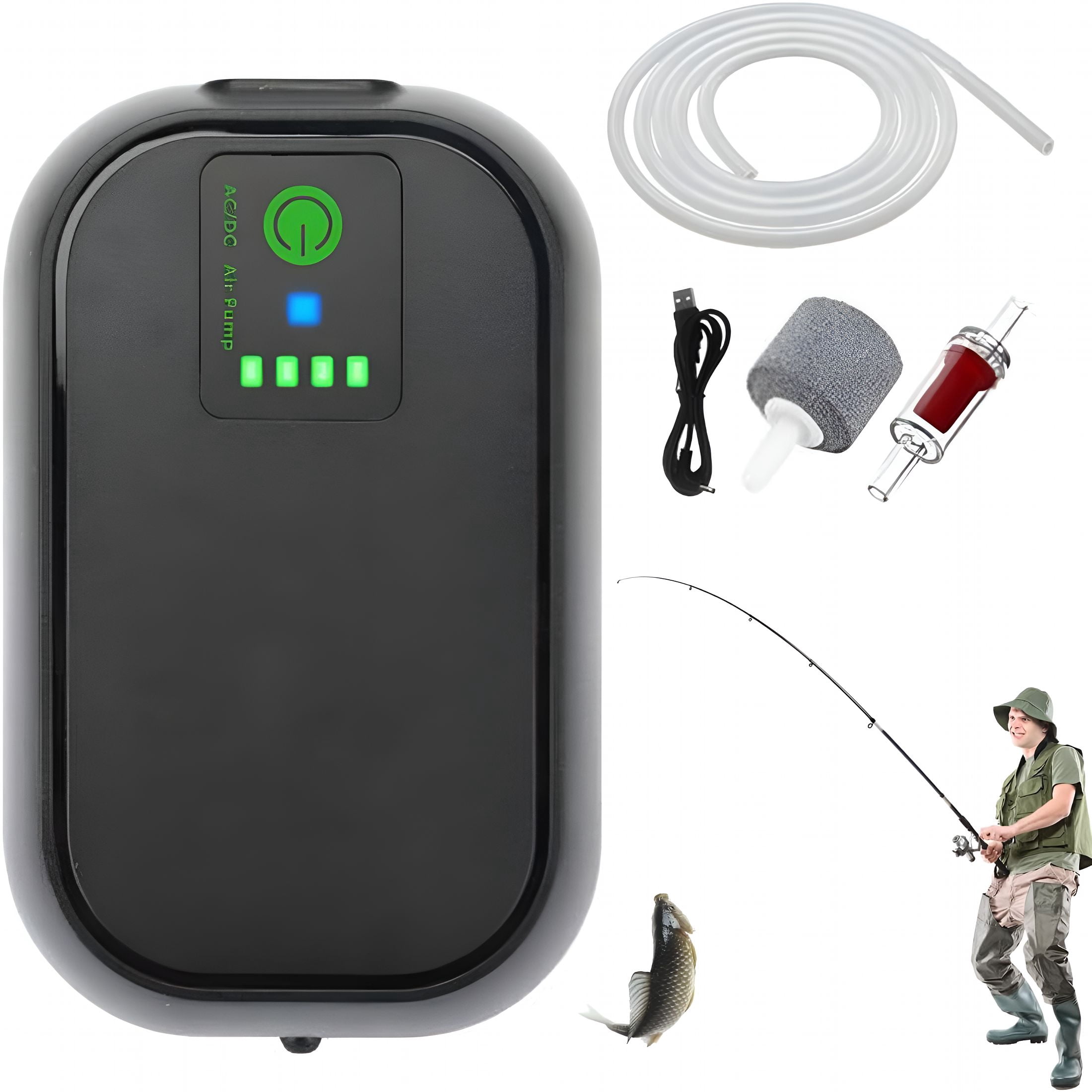 CURYMAY Rechargeable Bait Aerator with 2000Mah Battery for Live Bait,Portable Aquarium Air Pump