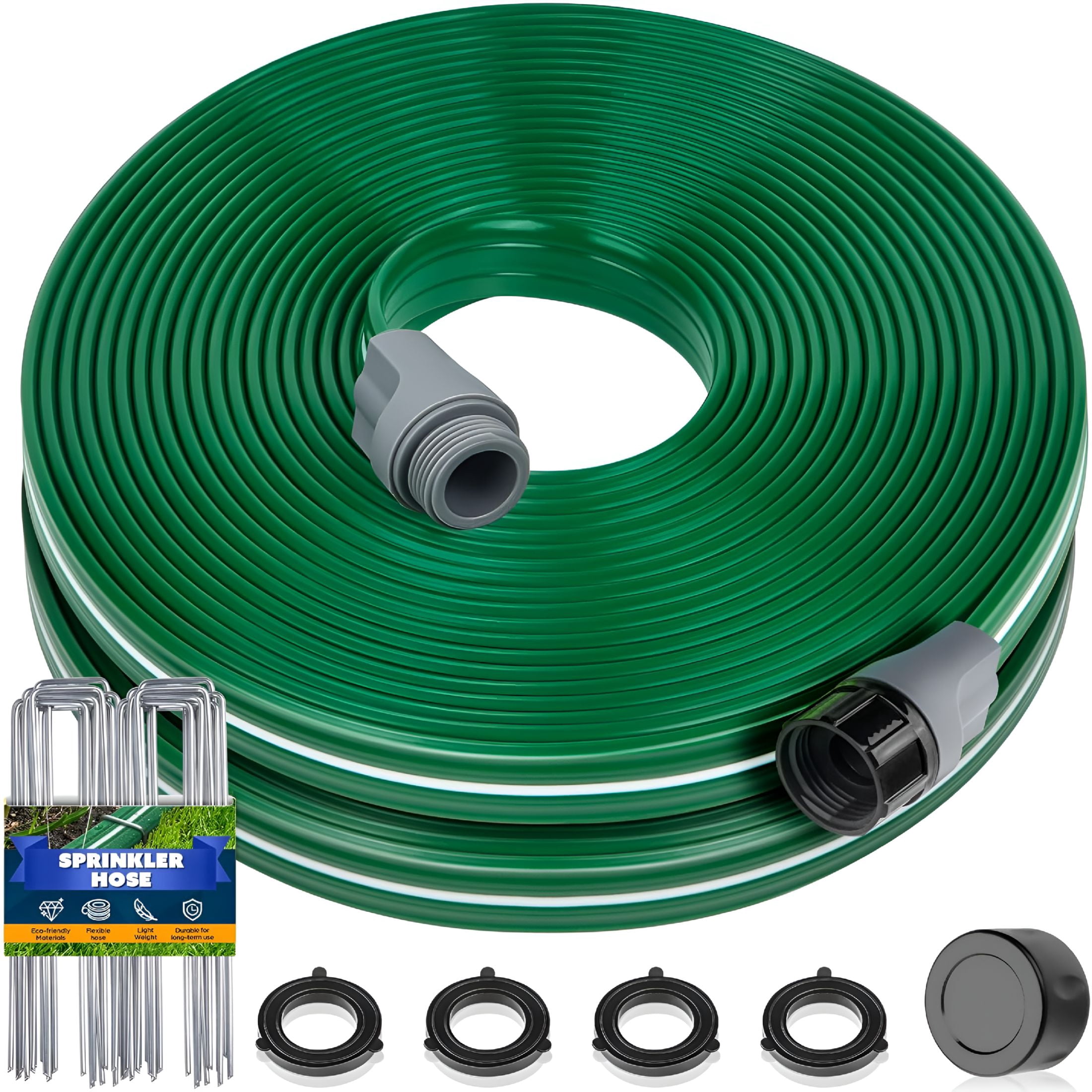 CURYMAY Sprinkler Hose with Holes 50FT, Heavy Duty Watering Garden Hose, High-Efficiency Sprinkler System for Lawn and Garden with Staples
