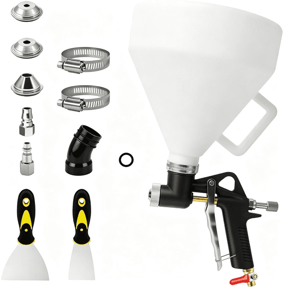 CURYMAY Texture Drywall Sprayer 1.5 Gallon Hopper Includes 3 Nozzles 4.0/6.0/8.0 Mm Texture Drywall Hopper Paint Sprayer Knockdown Popcorn Wall Ceiling Patch Works Elbow Hose Included Black