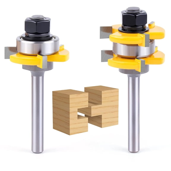 CURYMAY Tongue and Router Bit Set,1/4In Shank Tongue and Router Bit 3/4" Stock 3 Teeth T Shape Wood Milling Cutter Woodworking Tool for Doors,Drawers,Shelves&More