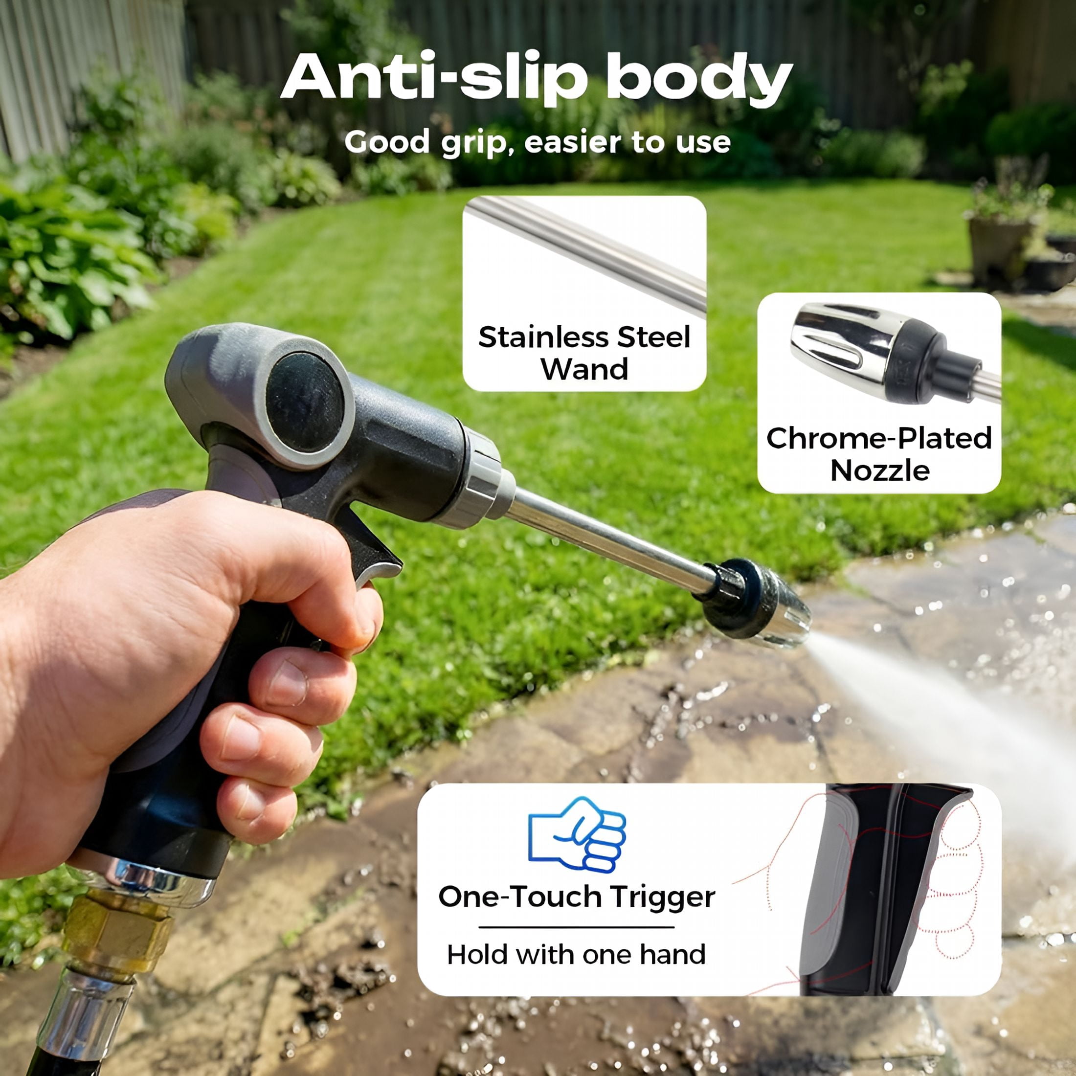 CURYMAY Turn Any Hose into a High Pressure Water Cleaning Jet,Heavy Duty Garden Hose Nozzle,Multi Function Lawn&Garden Watering Sprayer,Spray Nozzle for Yard,Pet and Car Cleaning
