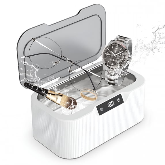 CURYMAY Ultrasonic Jewelry Cleaner,17Oz 47kHz Professional Jewelry Cleaner,3 Modes with Digital Timer,Portable Ultrasonic Cleaner for Jewelry,Eyeglasses,Rings,Watch Strap,White