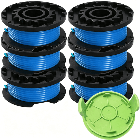 CURYMAY Weed Eater String Replacement Spool Compatible with 21332 21342 24V 40V 80V Cordless String Trimmer, 0.065 Inch Single Line Auto-Feed Spool, Model (6 Spool, 1 Cap) Blue