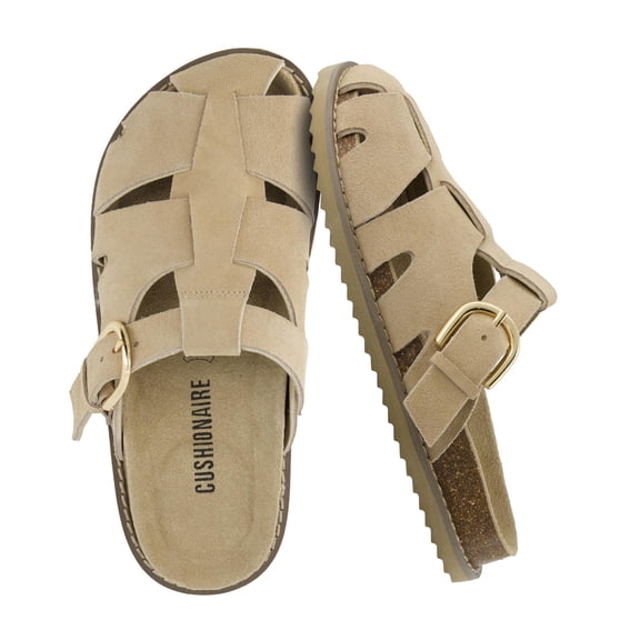 Cushionaire Benson Fisherman Sandals for Women – Suede Slip On Closed Toe Womens Clogs with Memory Foam Cork Footbed and Arch Support