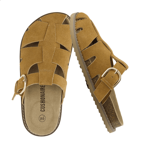 Cushionaire Benson Genuine Suede Clogs for Women – Adjustable Buckle Sandal with Memory Foam CHESTNUT 6.5