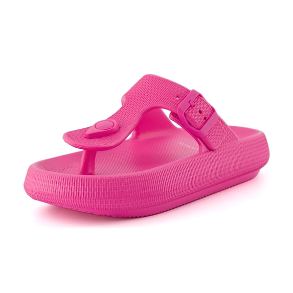 CUSHIONAIRE Women's Flo thong recovery cloud pool slide sandal with +Comfort, White 35