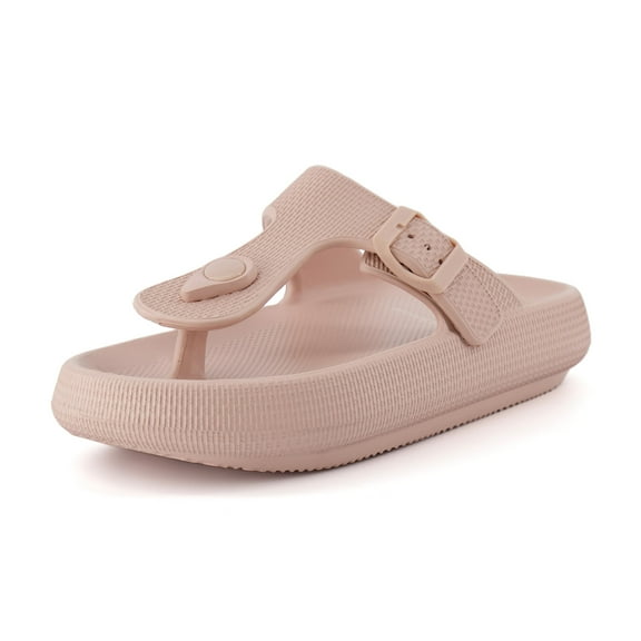 CUSHIONAIRE Women's Flo thong recovery cloud pool slide sandal with Comfort, White 57