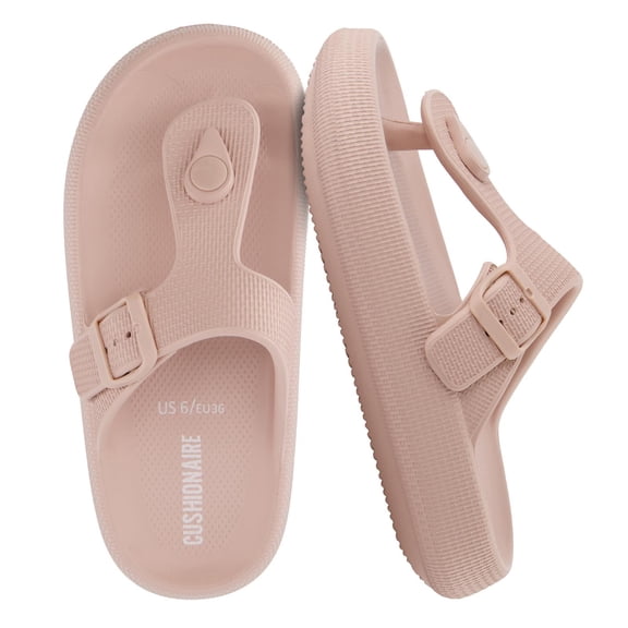 Cushionaire Flo Cloud Thong Sandals for Women - Waterproof Soft Flexible Upper, Molded Footbed, Non-Slip Traction Sole, Squishy 2.75” Comfort Platform Slide | Pool, Beach, Shower Footwear