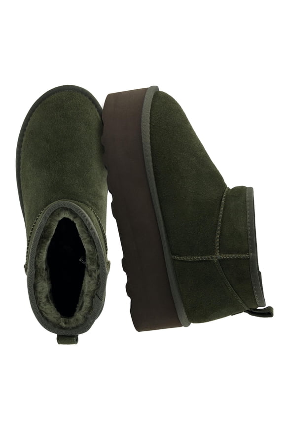 Hippy Women’s Suede Platform Ankle Boots – Water-Resistant Genuine Suede, Faux Fur Lining, Cozy Winter Slip-On Design, Comfortable Footwear with Wide Widths Available