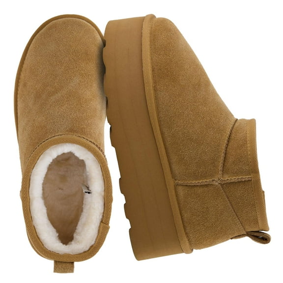 Cushionaire Hippy Women’s Suede Platform Ankle Boots – Water-Resistant Genuine Suede, Faux Fur Lining, Cozy Winter Slip-On Design, Comfortable Footwear with Wide Widths Available