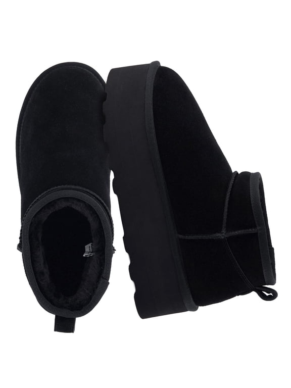 Hippy Women’s Suede Platform Ankle Boots – Water-Resistant Genuine Suede, Faux Fur Lining, Cozy Winter Slip-On Design, Comfortable Footwear with Wide Widths Available