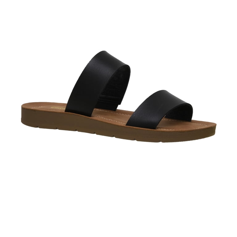 CUSHIONAIRE Sandalo Scorrevole Imelda Donna - 2 Fasce In Pelle Vegana Con Memory Foam, Nero, EU 38