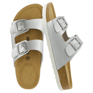 Cushionaire Lane Cork Footbed Sandals for Women – Comfortable Double Buckle Slip-On with Genuine Suede Footbed & Arch Support Slides for Women Footwear