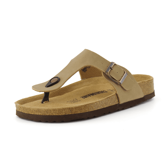 Cushionaire Leah Thong Sandals for Women - Cork Footbed Flip Flops for Women with Memory Foam and Adjustable Buckle Strap