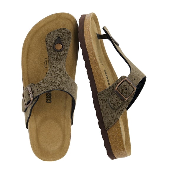 Cushionaire Leah Thong Sandals for Women - Cork Footbed Flip Flops for Women with Memory Foam and Adjustable Buckle Strap