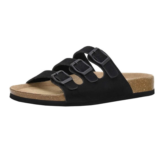 Cushionaire Lela Cork Footbed Sandal for Women - Triple Band Slide Sandal with Genuine Suede Insoles and +Comfort