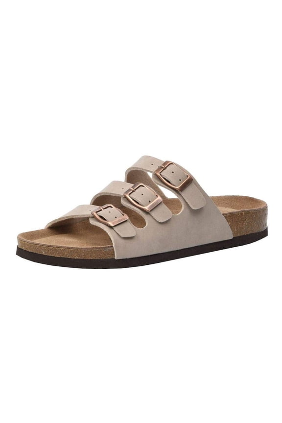 Lela Cork Footbed Sandal for Women - Triple Band Slide Sandal with Genuine Suede Insoles and +Comfort