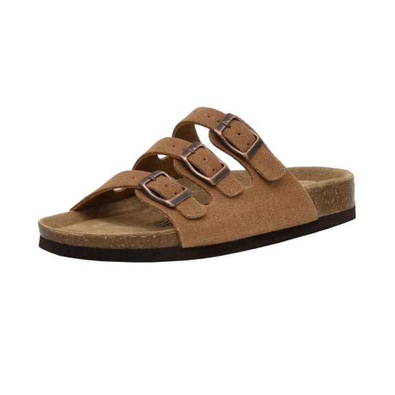 Cushionaire Lela Cork Footbed Sandal for Women - Triple Band Slide Sandal with Genuine Suede Insoles and +Comfort