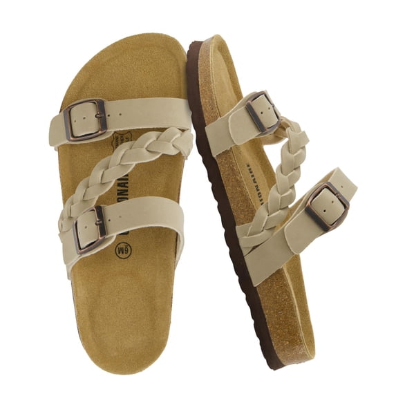 Cushionaire Lizzy Cork Footbed Womens Sandals - Comfortable Braided Summer Slip On Slide Sandals for Women 2025