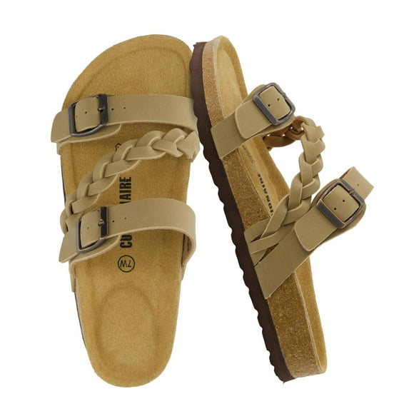 Cushionaire Lizzy Cork Footbed Womens Sandals - Comfortable Braided Summer Slip On Slide Sandals for Women 2025
