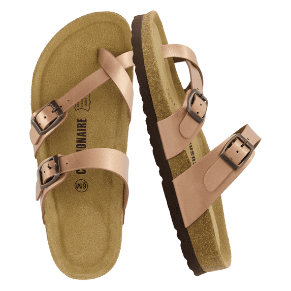Cushionaire Luna Cork Footbed Sandals for Women – Comfortable Slip-On Women's Shoes with Genuine Suede Footbed & Arch Support | Slides for Women
